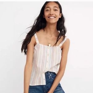 Madewell Button-Front Cami Tank in Textural Rainbow Stripe